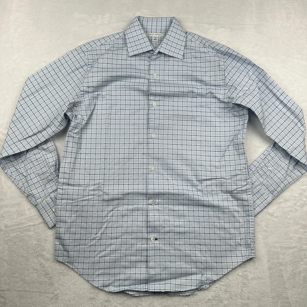 Banana Republic Mens Blue Check Cotton Button Shirt Small 14-14.5 80s Hong Kong